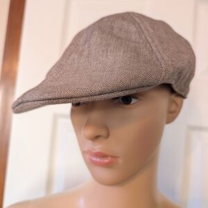 Brown Herringbone Flat Cap Unknown Brand (Unsure Of Brand) Size LG/XL